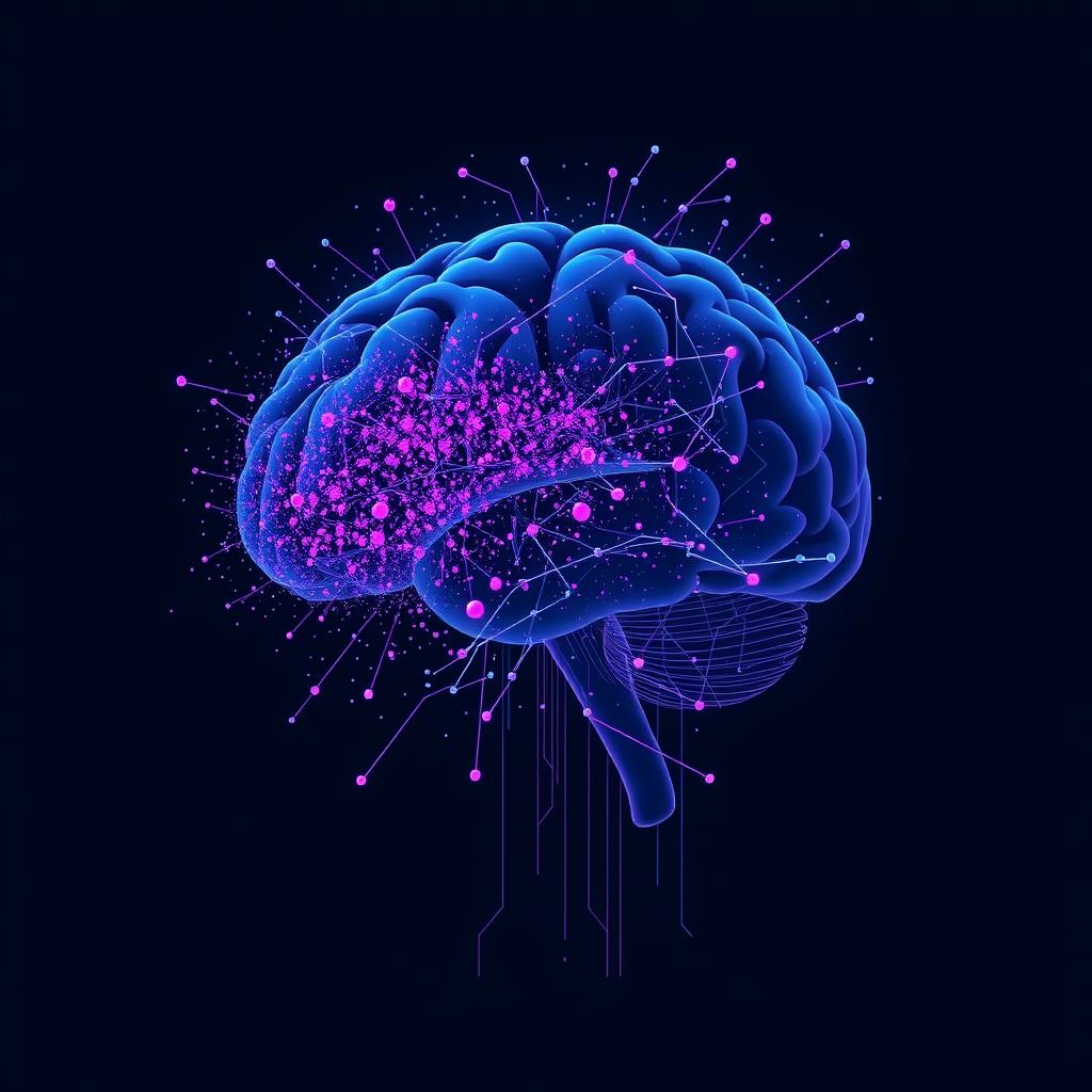 Context Window und Intelligent Forgetting – abstraktes Konzept eines sich auflösenden neuronalen Netzes