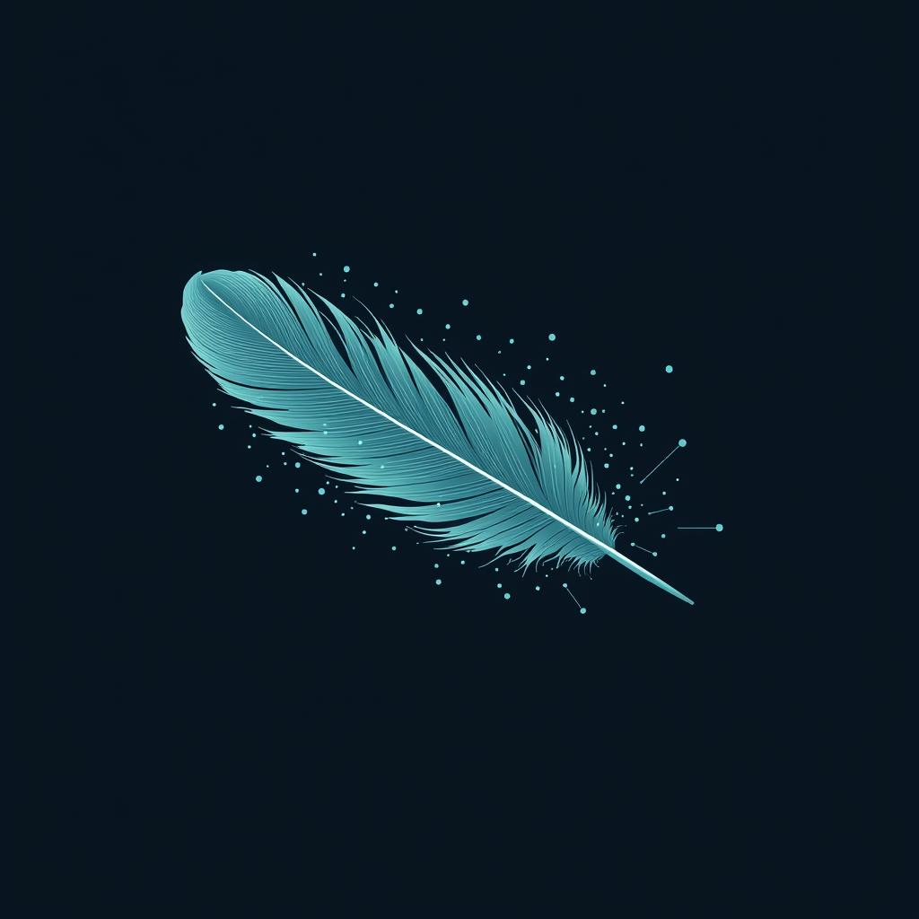 Feather Biomimicry Tech Design Paradigma abstrakte Feder löst sich in Datenpartikel auf
