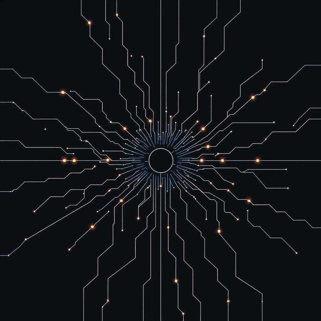 Openrouter Model Routing: Abstrakte Darstellung vernetzter KI-Modellpfade durch einen zentralen Hub