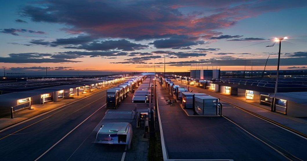 Tesla Supercharger Station mit Megapack Batteriespeicher und Solaranlagen